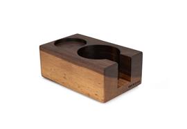 Station de tassage en bois Eurista Duo, noyer – station de tassage bois massif 58 mm – Coffee Coaching Club