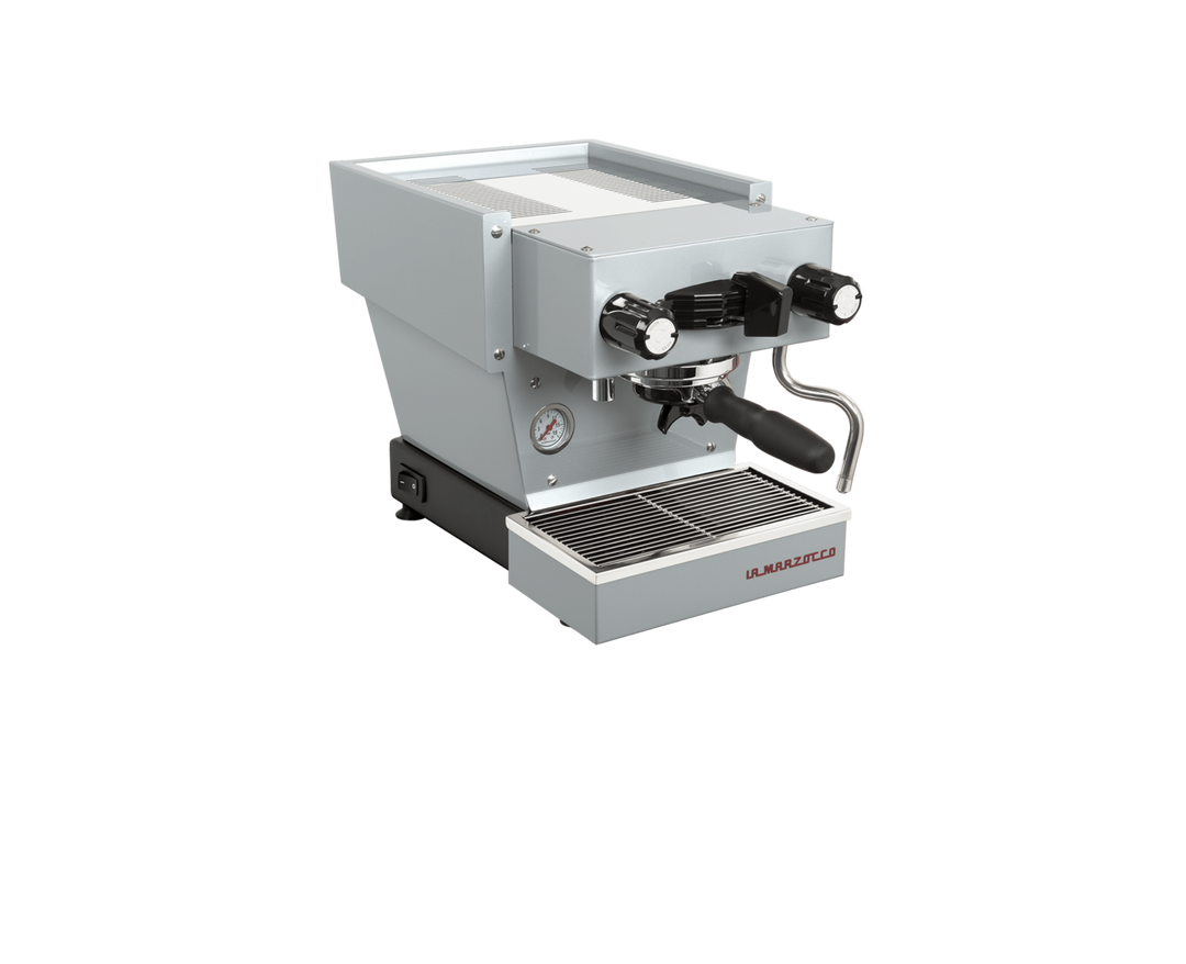 La Marzocco Linea Micra in Brushed Steel – Frontansicht halbseitlich – Coffee Coaching Club