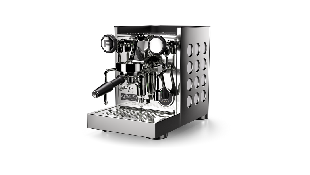 Rocket Appartamento TCA stainless steel white side view – Coffee Coaching Club 3