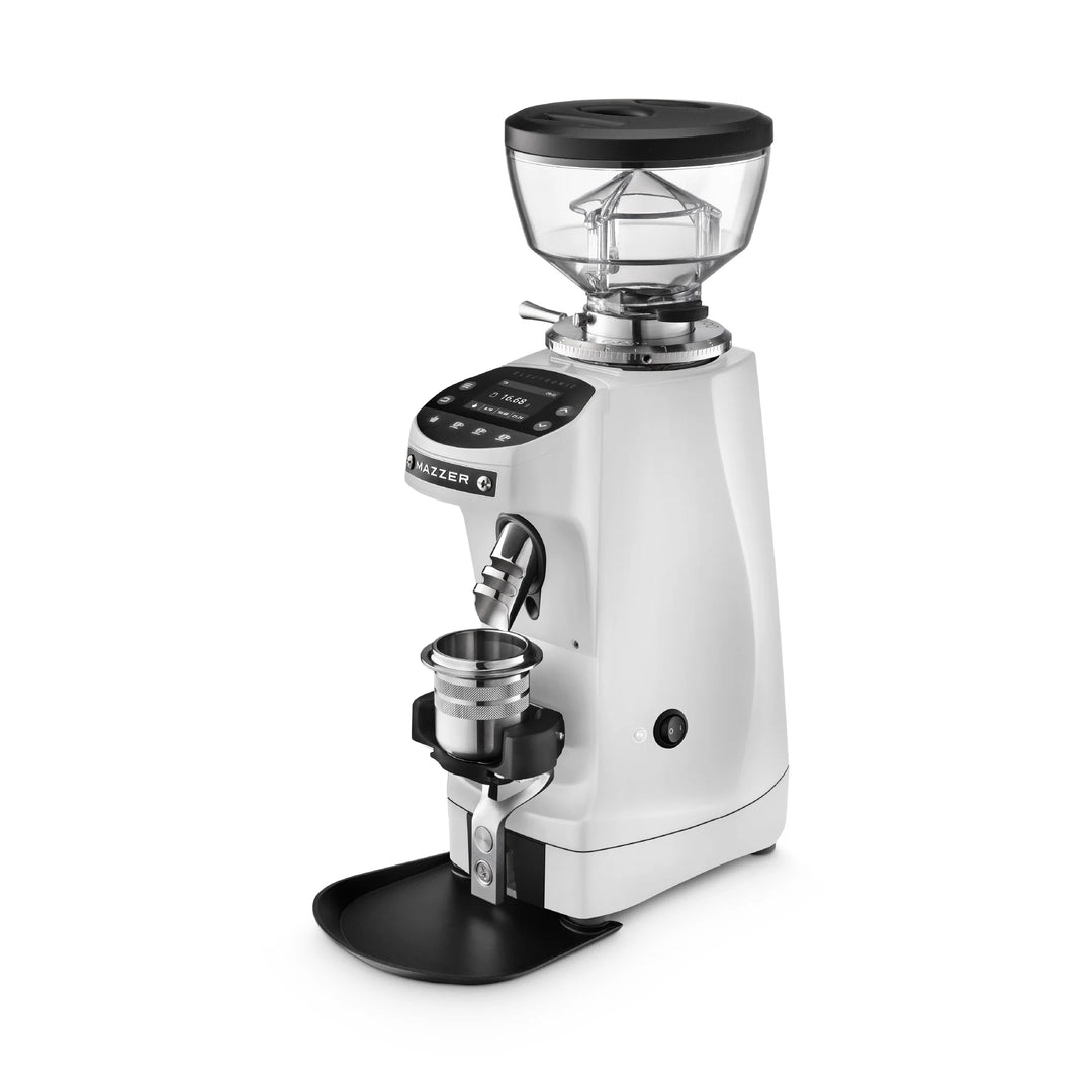 Mazzer Mini G GBW en blanc – moulin à espresso grind-by-weight avec meules 64mm - Coffee Coaching Club