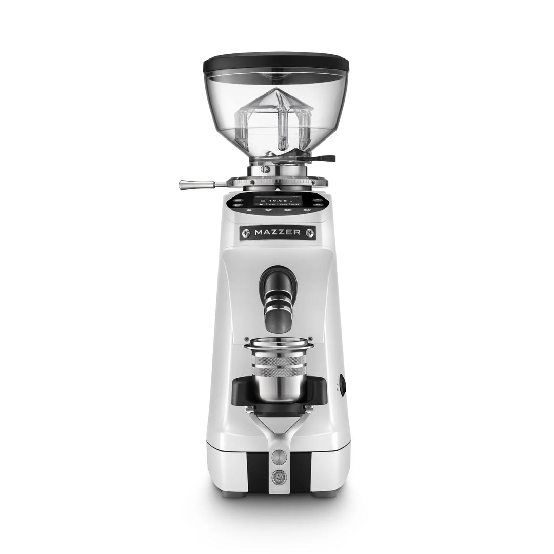 Mazzer Mini G GBW en blanc – moulin à espresso grind-by-weight avec meules 64mm - Coffee Coaching Club