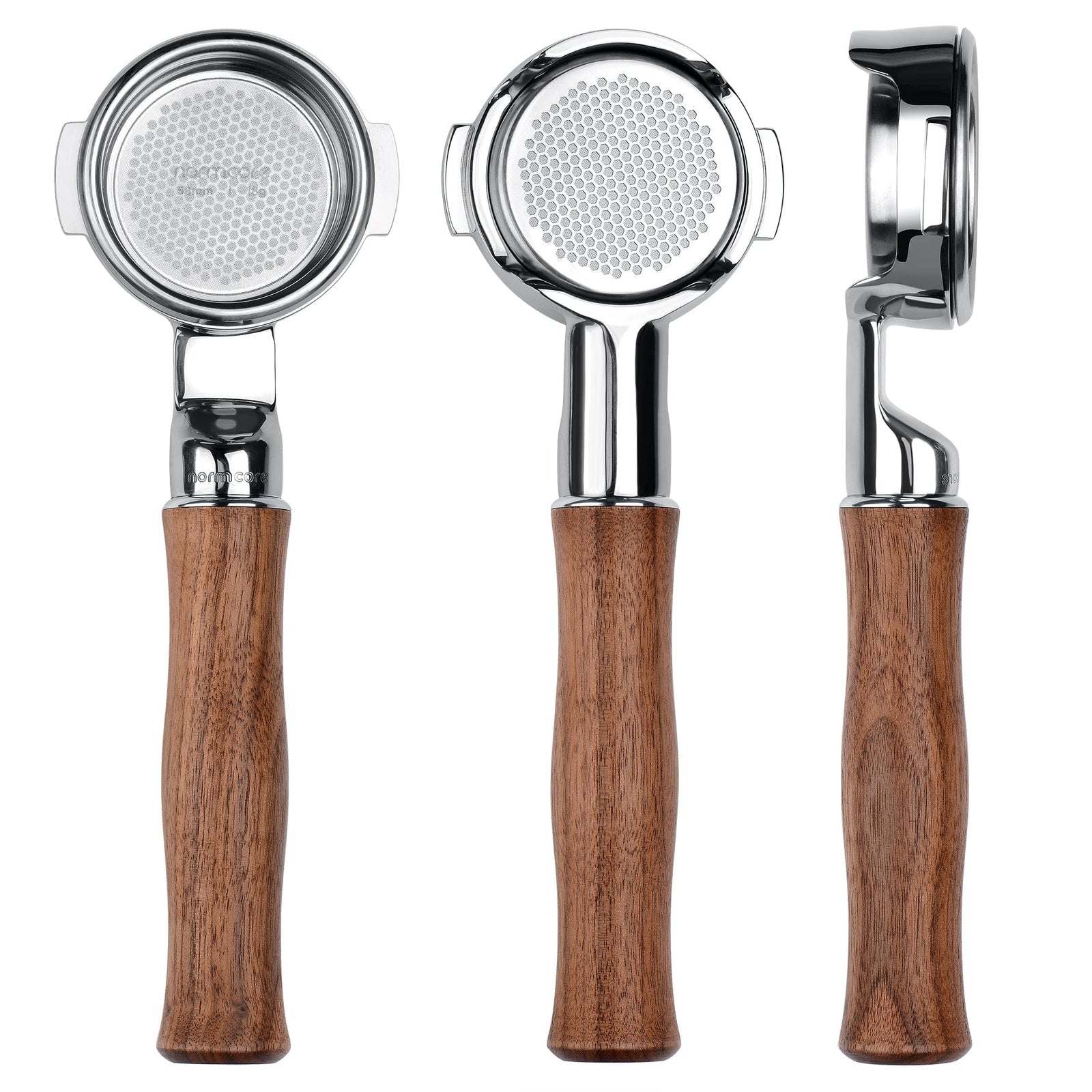 Normcore Slim porte-filtre sans fond, manche en noyer, 58 mm – Coffee Coaching Club 1