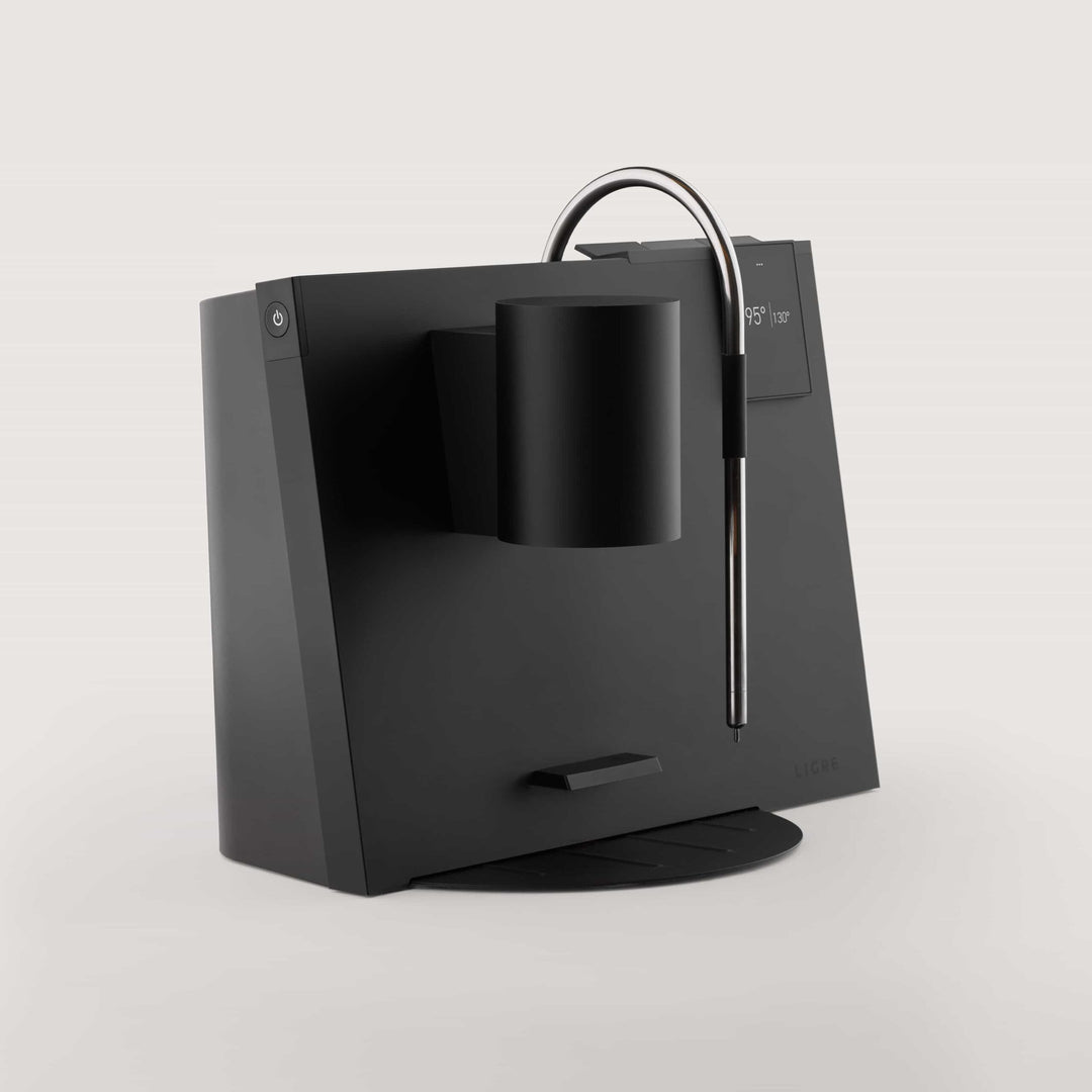 Ligre Youn Designer-Espressomaschine in Schwarz Matt mit Buche-Akzent – Coffee Coaching Club