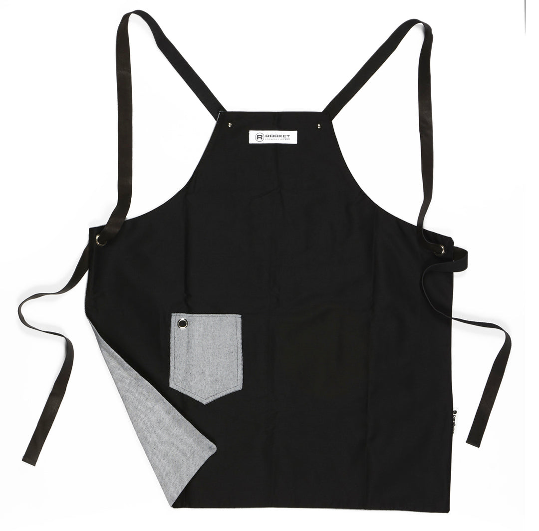 Rocket barista apron, black straps, second side – Coffee Coaching Club 2